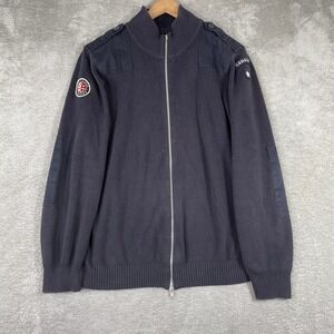 Red Canoe‎ Knit Sweater Jacket Mens XL Navy Military Patch Full Zip
